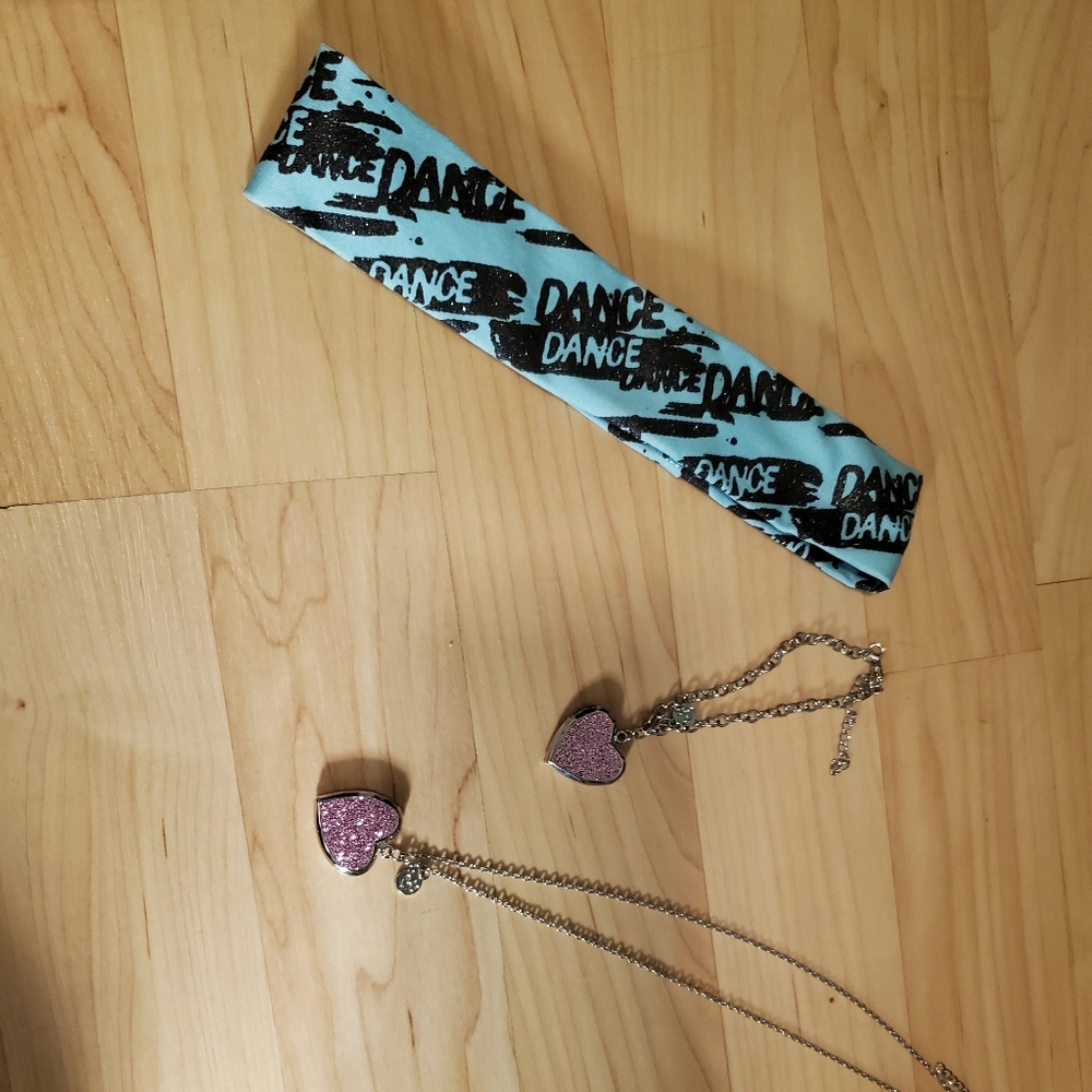 ❤SOLD❤Justice blue headband and pink heart lockets